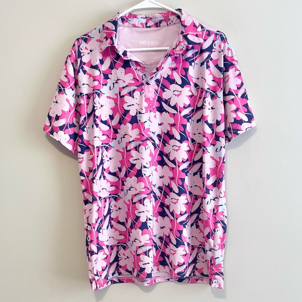 Pins & Aces Performance Polo Shirt Brushed Flowers